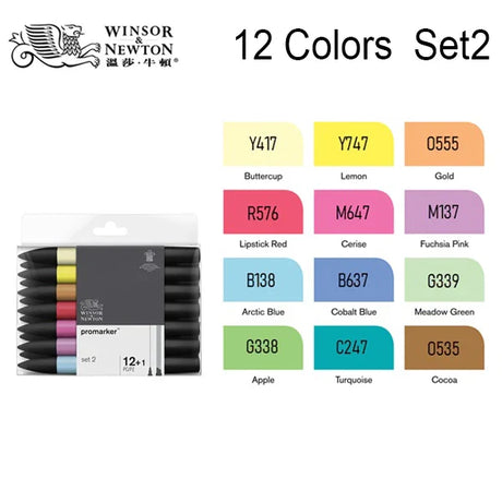 WINSOR&NEWTON 6/12 Colors  ProMarkers  Alcohol base ink Twin tips Professional Art Marker Pen Drawing  Supplies