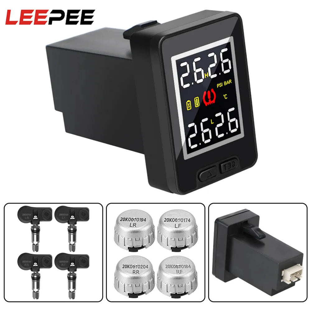 LEEPEE Car TPMS Tire Pressure Monitor System for Toyota Temperature Real-time Monitoring 4Pcs External Internal Sensor Save Fuel