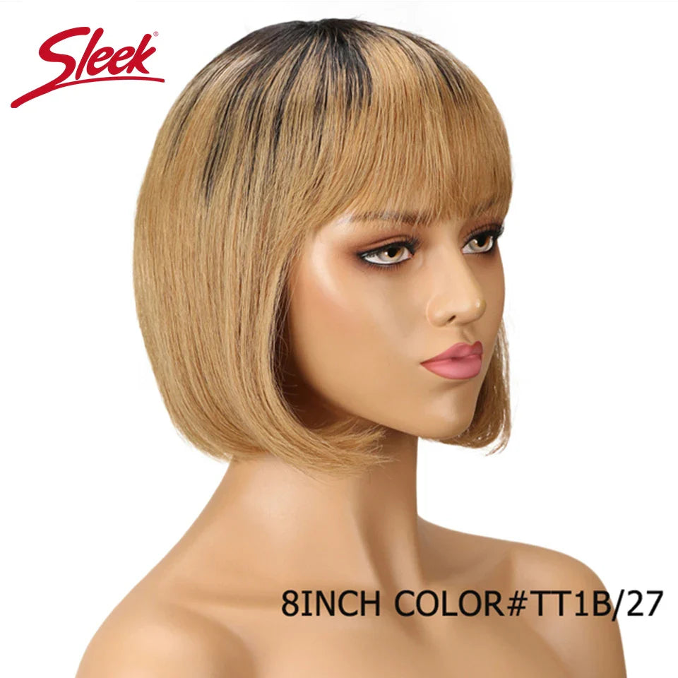 Sleek Short Bob Wigs With Bang Brazilian Straight Hair Wigs For Women Brown P4/30# Glueless Machine Made Cheap Human Hair Wigs