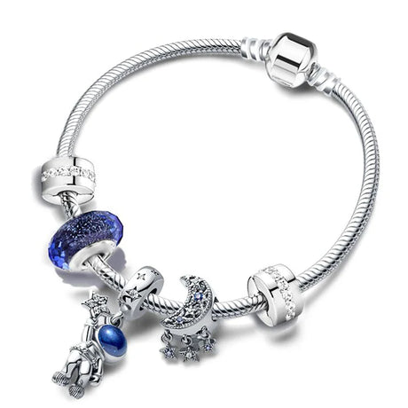 ZMFINES 2022 New Silver Color Charm Bracelets With Blue Star Moon Beads Pendant For Women Space Series Jewelry Gift Dropshipping