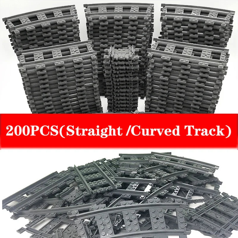 200PCS DIY City Train Rail Straight & Curved &Soft Track Set Building Blocks Compatible All Railway Electric Train Acces