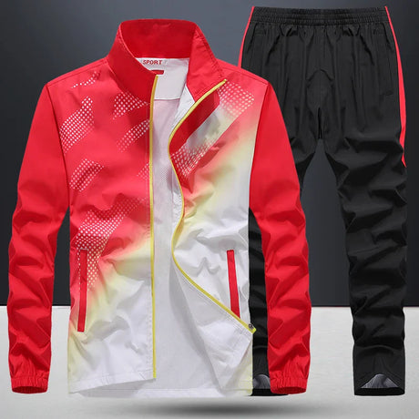 Men's Sportswear New Spring Autumn 2 Piece Sets Man Sports Suit Jacket+Pant Sweatsuit Male Fashion Print Tracksuit Size L-5XL