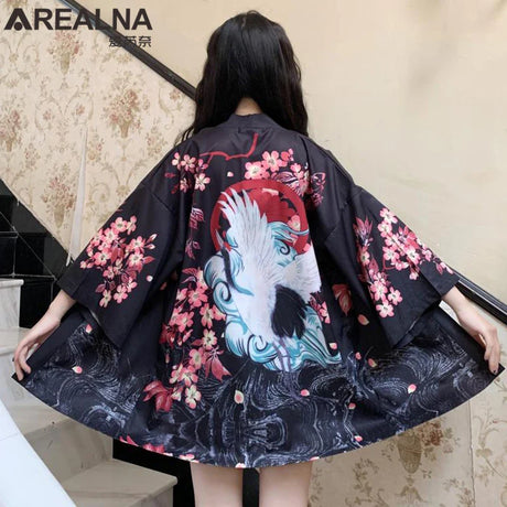 Japanese Kimono Traditional Clothing Crane Carp Anime Kimono Dress Shirts Women Samurai Haori Hombre Yukata Man Cardigan Shirt