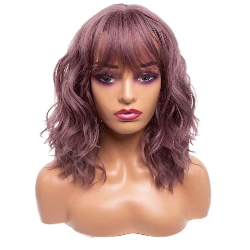 Amir Brown Wigs Synthetic Natural Wavy Wigs for Women Shoulder Length Hair Ombre Blond Bob wigs Pink Blue Curly Wigs Cosplay