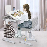 70/80 CM Kids Desk and Chair Set Height Adjustable Children Learning Table Sturdy Desktop Gray With Reading Stand for Boys Girls