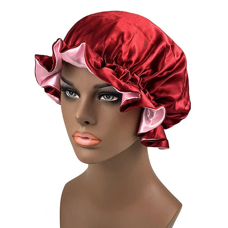 Oversized Plain Satin Bonnet For Women 2 Layers Head Wrap Bonnet Nightcap Satin Cheveux Nuit Hair-Waving Cap Hair Accessories