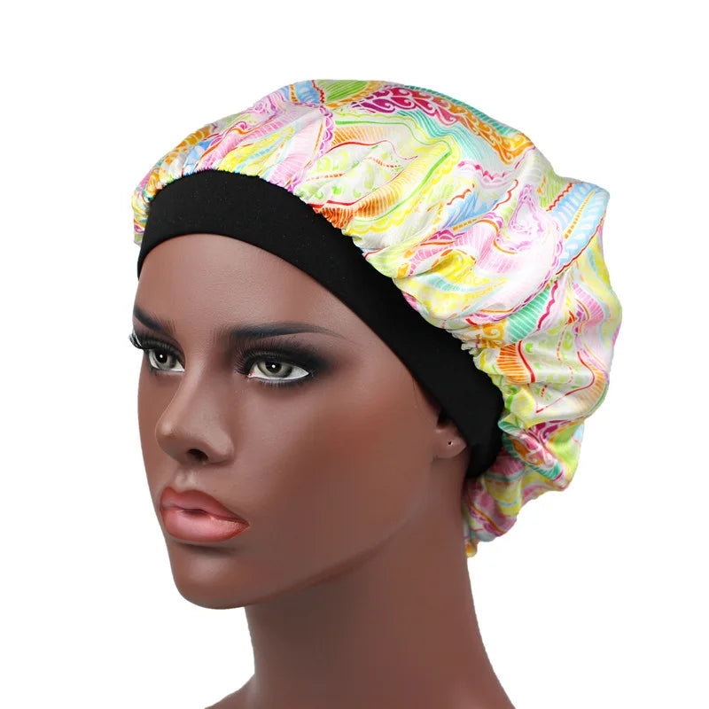 Wide Dome Satin Bonnet For Women Silky Head Wrap Bonnet Sleep Nightcap Satin Cheveux Nuit Hair-Waving Cap Girls Hair Accessories