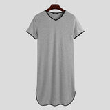 Fashion Men's Loose Sleepwear Casual Solid Nightgown INCERUN Patchwork Sleep Robes Short Sleeve V-Neck Homewear Robes S-5XL 2024