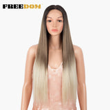 FREEDOM Synthetic Lace Front Wig 30 Inch Long Straight Wigs Soft Rainbow Colorful Blue Ginger Wigs For Black Women Cosplay Wig