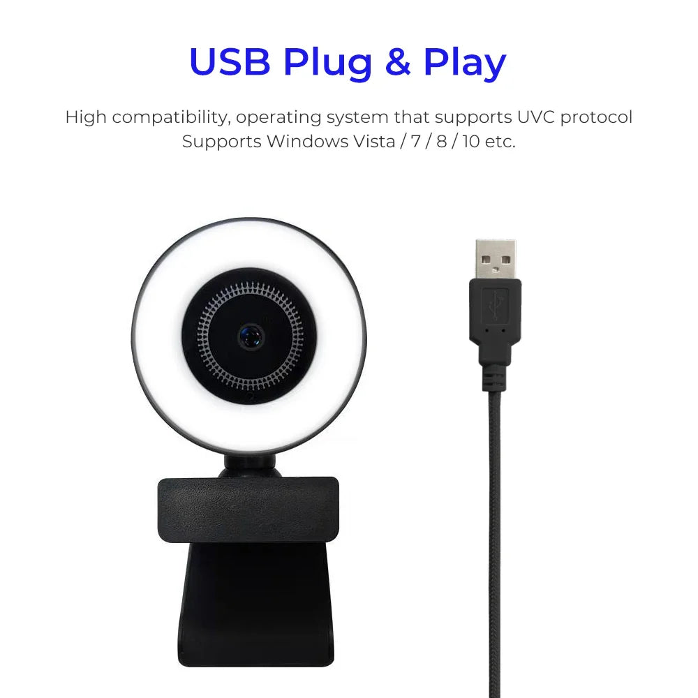 Webcam 1080P mini camera Fill Light Webcam with Microphone 360 degree web Camera for Pc Video Live Calling usb camera  Webcamera