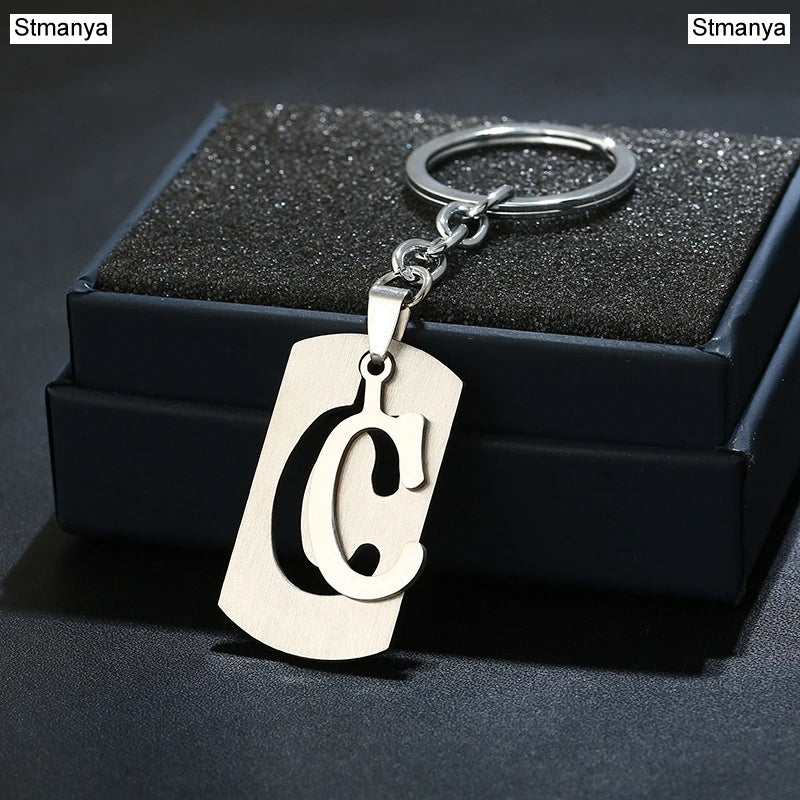 NEW DIY Stainless Steel A-Z Letters key Chain Charm 26 Letters  KeyChain Men Women keychain Couple gift Jewelry Car Key Ring