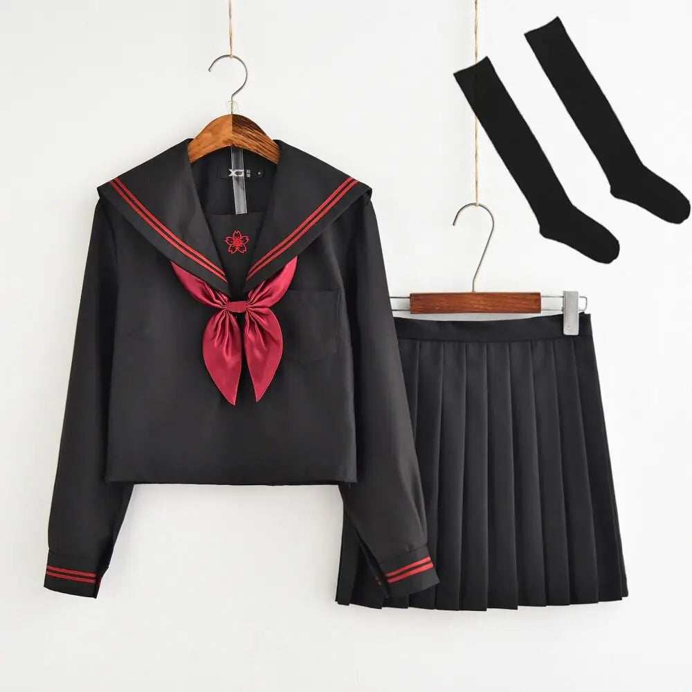 Dark Demon Japanese JK Sets School Uniform Girls Sakura Embroideried Autumn High School Women Novelty Sailor Suits Uniforms XXL