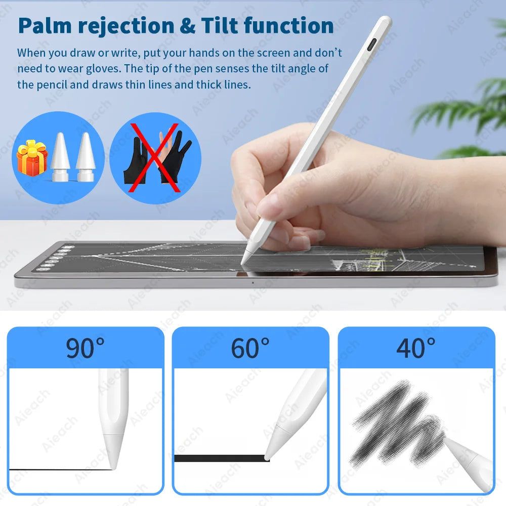 For iPad Pencil with Palm Rejection Tilt,for Apple Pencil 2 1 Stylus Pen iPad Pro 11 12.9 Air 4/5 7/8/9/10th mini 5 6 2018-2023