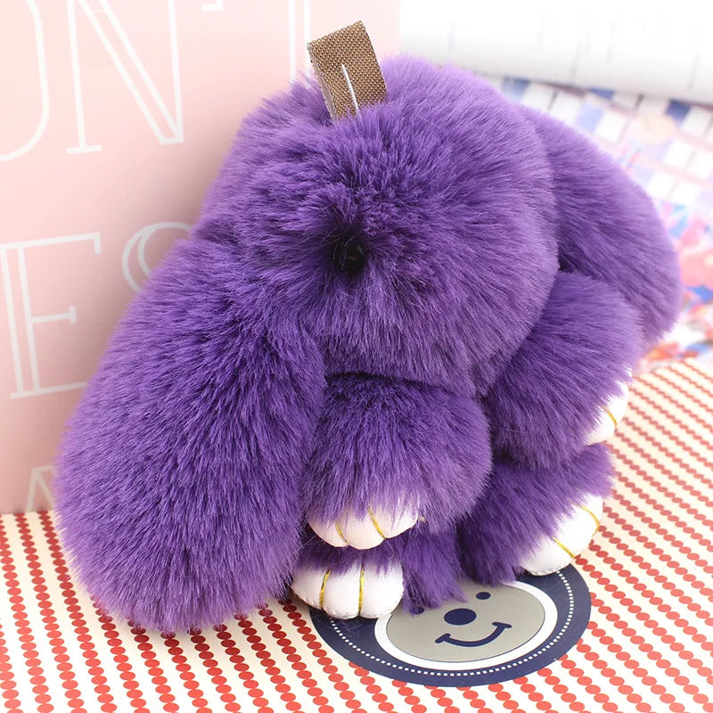 Cute Plush Bunny Keychain Women Fur Pom Pom Angel Rabbit Key Ring Hare Plush Dolls Toy Girls Bag Car Key Pendant Kids Xmas Gift