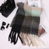 Luxury Brand Women Plaid Scarf Winter Warm Pashmina Shawls Cashmere Thick Wrap Lady Tassel Scarves Rainbow Hairy Bufanda