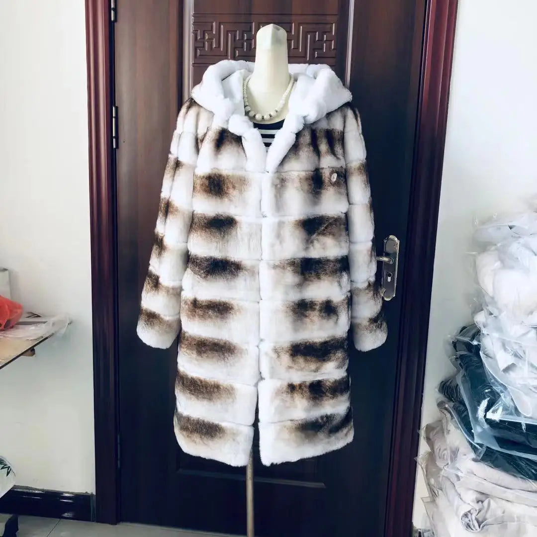 rabbit fur coat rabbit fur jacket Stand collar imported rex rabbit coat stripes rex rabbit fur coat high quality natural fur