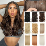 Hair Extensions No Clips Synthetic Fake Hair Ombre Pink Blonde Brown Black Natural Wavy Curly False Hair Piece For Woman