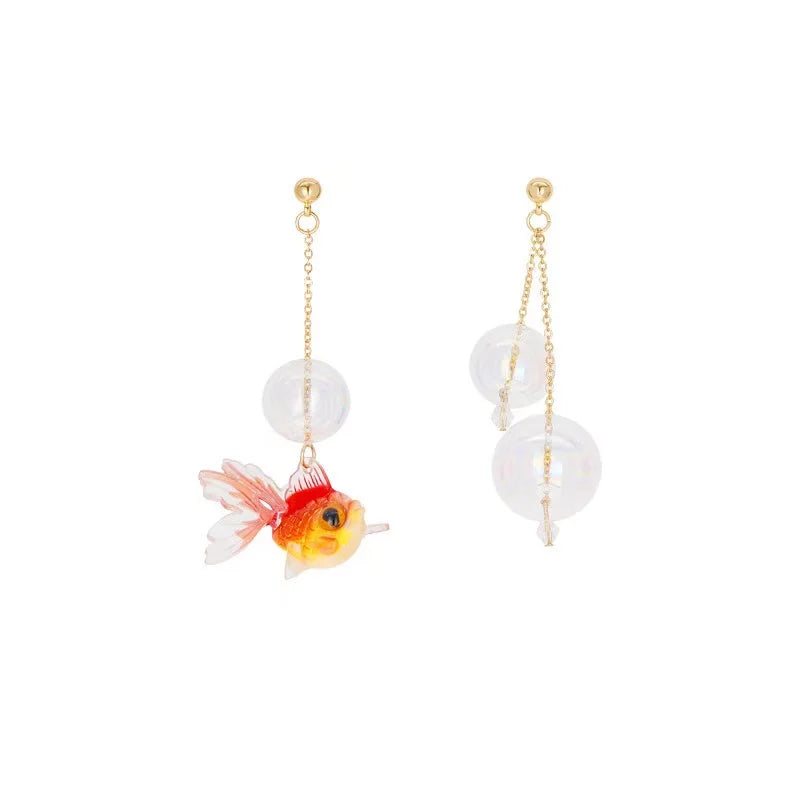 Original Golden Fish Dangle Earrings For Women Creative Bubble Asymmetric Drop Jewelry Earings 2020 Femme Bijoux