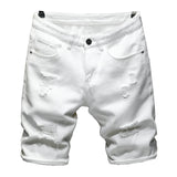 New Summer White black Men Ripped Hole Denim Shorts Slim Casual Knee Length Short Straight Hole Jeans Shorts Bermuda for men