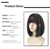 7JHH WIGS Black Short Bob Wig for Girl Daily Wear Synthetic Wig New Style Natural Supple Summer  Heatresistant Wig With Bangs