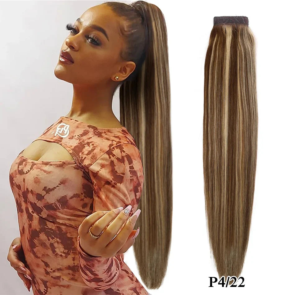 Real Beauty Ponytail Human Hair Wrap Around Horsetail Straight Brazilian100% Remy Human Hair Ponytail Extensions 60/100/120/150g