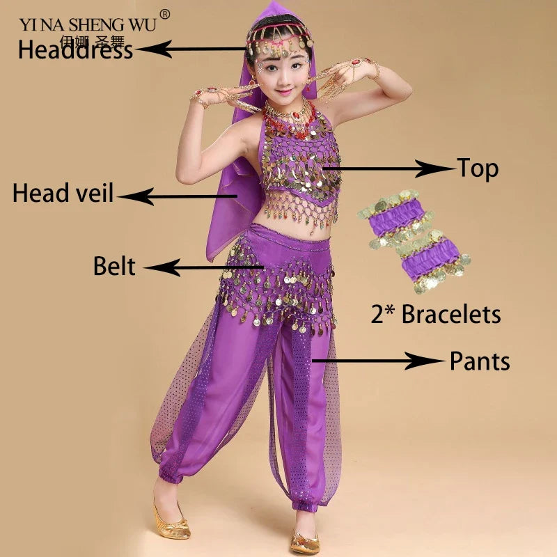 Kids Belly Dance Costumes Set Oriental Dance Costumes Girl Egypt Bollywood Indian Belly Dancing Clothing India 6 Color Dance Set