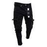 Men Slim Biker Ripped Long Denim Trousers Skinny Jeans pocket Young Man Jogging Pants Destroyed Stretchy-Black Pants