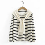 4xl Woman Plus Size Sweater Slim Fit High Strecth Striped Jumper O-Neck Cape Splicing Long Sleeve Pullover Autumn 2022