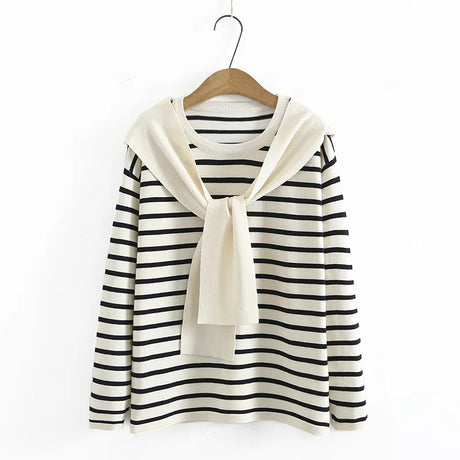 4xl Woman Plus Size Sweater Slim Fit High Strecth Striped Jumper O-Neck Cape Splicing Long Sleeve Pullover Autumn 2022