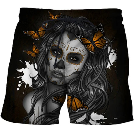 Funny 2021 New Mens Black Skull Board Shorts 3D Printed Summer Beach Shorts Masculino  Women Quick Dry Swimsuit short homme