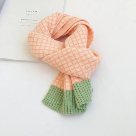 Korean Style New Winter Kid Knitted Wool Plaid Scarves Thicken Warm Children Shawl Patchwork Neckerchief