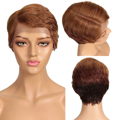 Trueme Short Pixie Cut Lace Wig Colored Brazilian Lace Front Human Hair Wigs Ombre Blonde Brown Part Lace Human Wigs For Women