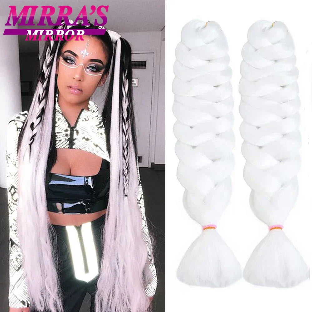 Mirra's Mirror 5 Packs Long Braiding Hair 82 Inch Jumbo Braid Hair Extensions Pure White Yellow Red Blue Synthetic Hair For Bulk