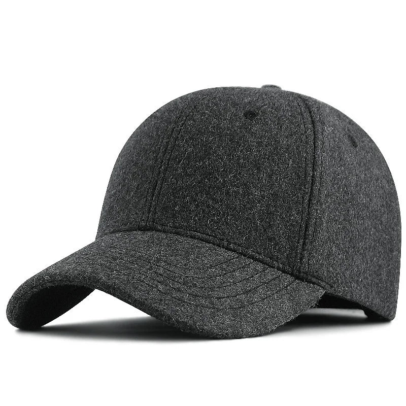 Male Winter large size felt baseball cap big head men fleece-lined sport hat plus size wool snapback caps 56-60cm 61-65cm