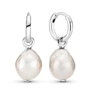 Original 925 Sterling Silver Sparkling Double Freshwater Cultured Baroque Pearl Hoop Earrings For Women Wedding Fashion Jewelry