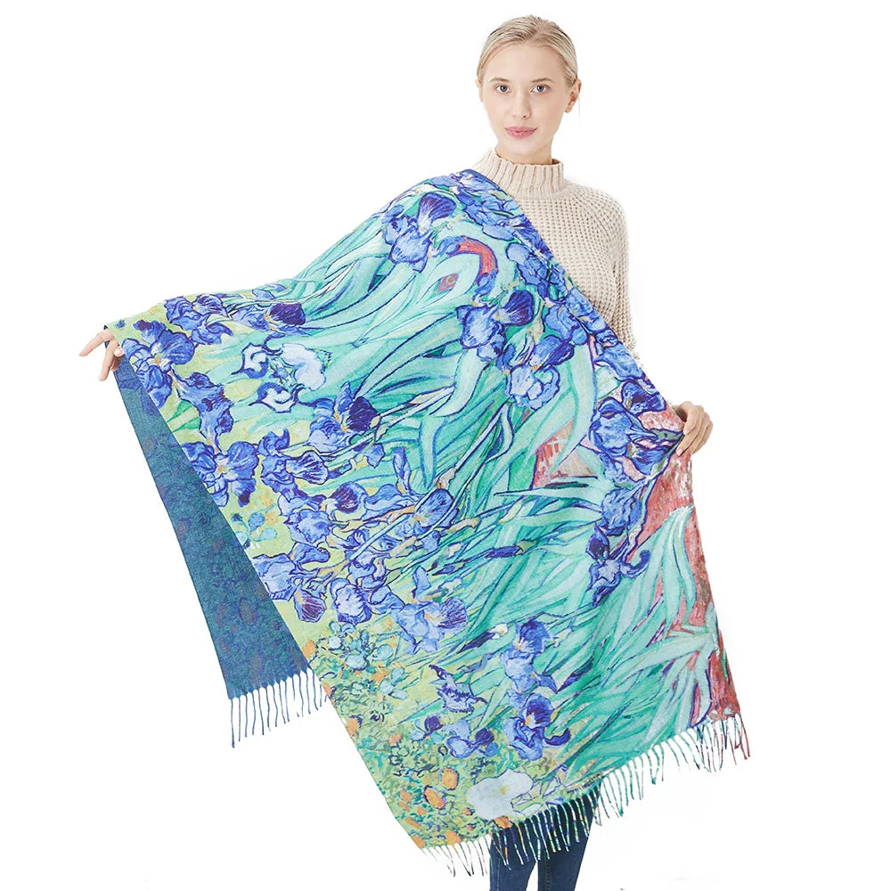 New Cashmere Scarf Women Digital Printing Pashmina Shawl Wraps Gustav Klimt Oil Painting Der Kuss Bandana Femme Foulard Tassels