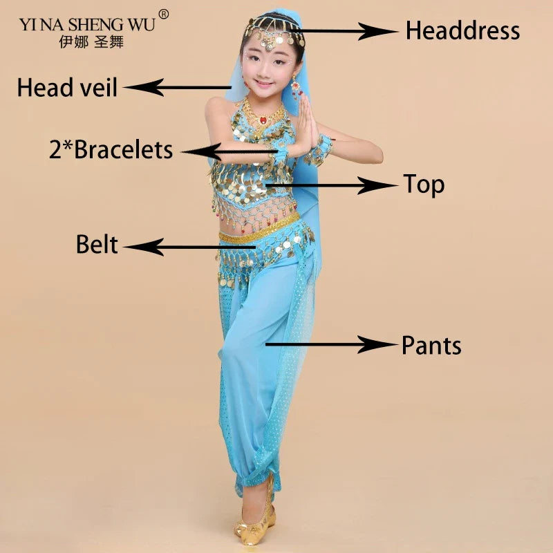 Kids Belly Dance Costumes Set Oriental Dance Costumes Girl Egypt Bollywood Indian Belly Dancing Clothing India 6 Color Dance Set