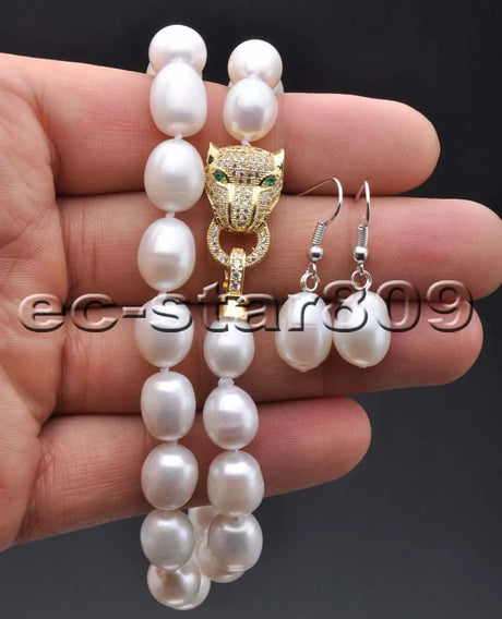 P6188 SET 13mm Gray White Black Rice Freshwater Pearl Necklace Bracelet Earring