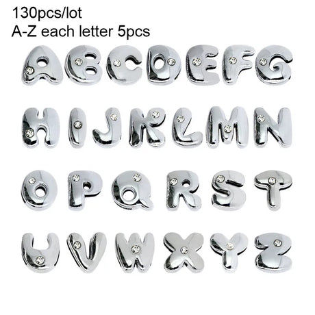 Wholesale 130pcs/lot  8mm A-Z Rhinestone Sliders Letters Slide Charms DIY Accessories Fit 8mm Wristband Pet Collar