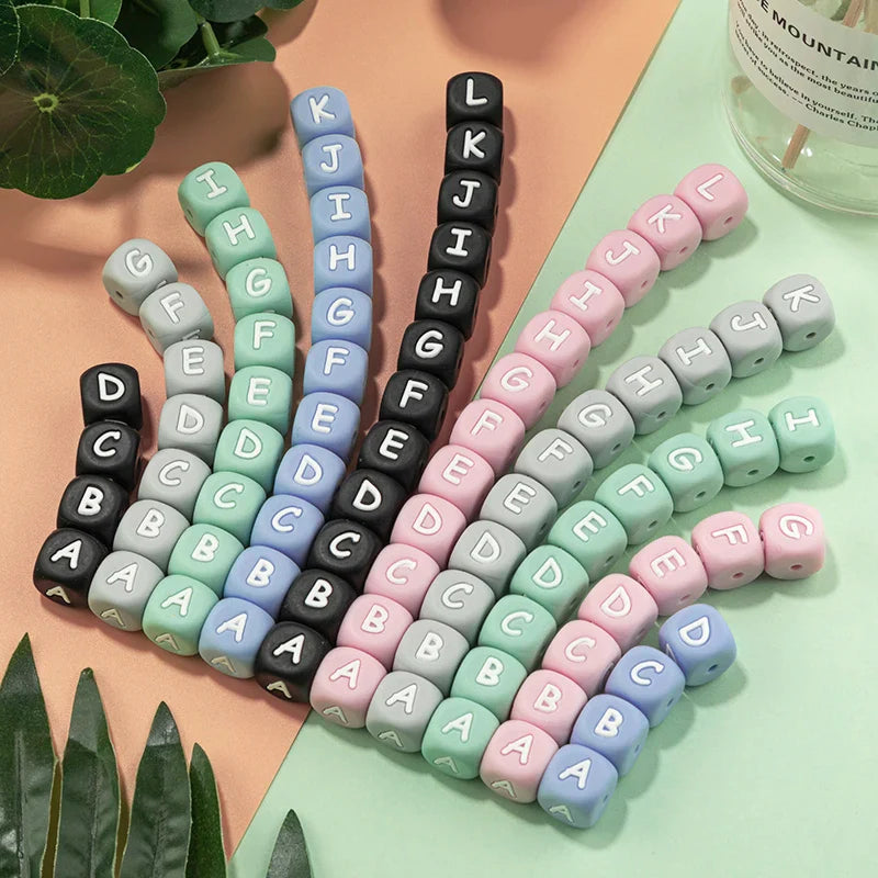 TYRY.HU 50-500Pcs 12mm Silicone Letter Beads BPA-Free Colorful Alphabet Silicone Chewing Beads DIY Baby Teething Toy Accessories