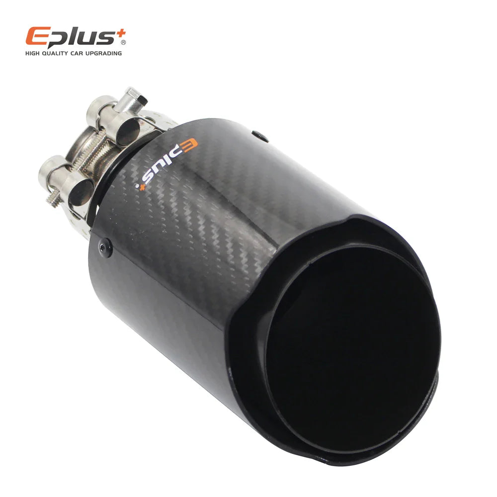 EPLUS Car Glossy Carbon Fiber Muffler Tip Exhaust System Pipe Mufflers Nozzle Universal Straight Stainless Black For Akrapovic