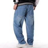 Plus Size Waist 30-46Inch Streetwear Baggy Jeans Men's Designer Clothes Embroidered Flower Wings Trousers Male