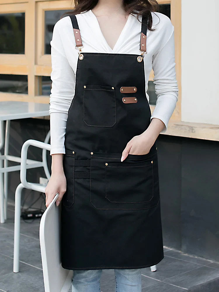 New Fashion Canvas Kitchen Aprons For Woman Men Chef Work Apron For Grill Restaurant Bar Shop Cafes Beauty Nails Studios Uniform