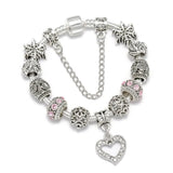 Seialoy Silver Plated Heart Key Pendant Charm Bracelets For Women Original Girls Princess Crown Beaded Bracelet Wife Jewelry