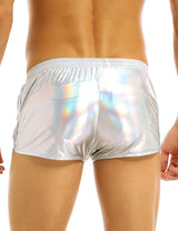 Mens Holographic Shiny Metallic Boxer Briefs Casual Loose Lounge Shorts Underwear Fashion Swim Trunks Bikini Swimwear