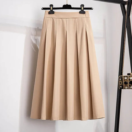 155Kg Plus Size Women's Summer Loose A-Line Pleated Skirt 5XL 6XL 7XL 8XL 9XL 10XL High Waist Temperament Skirt Bblack Apricot