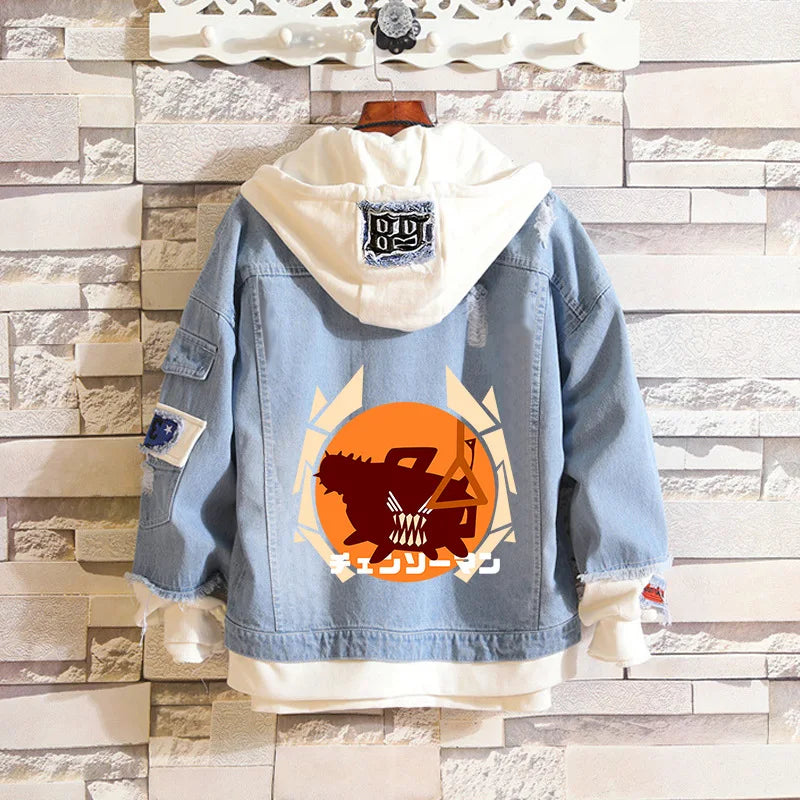 2021 Anime Coats Chainsaw Man Denim Jacket Pochita Hooded Jackets Denji Hoodie Costumes Fashion Casual Tops Unisex Coat