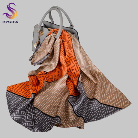 [BYSIFA] New Luxury Pure Silk Scarf Shawl Women Spring Autumn Long Scarves Ladies Brand 100% Silk Neck Scarf Foulard 175*52cm