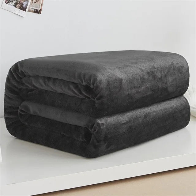 Soft Warm Coral Fleece Flannel Blankets For Beds Faux Fur Mink Throw Solid Color Sofa Cover Bedspread Winter Plaid Blankets
