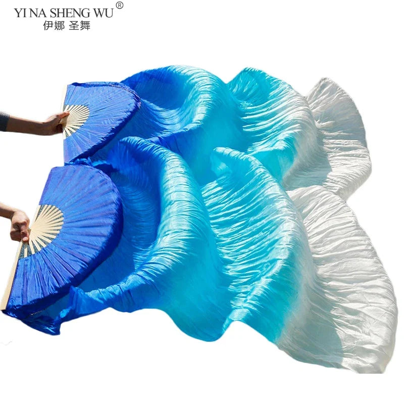 1pair/1pc Real Silk Belly Dance Veil Fans Bamboo Handmade Dyed Performance Long Fan Belly Dancing 100% Real Silk Fans